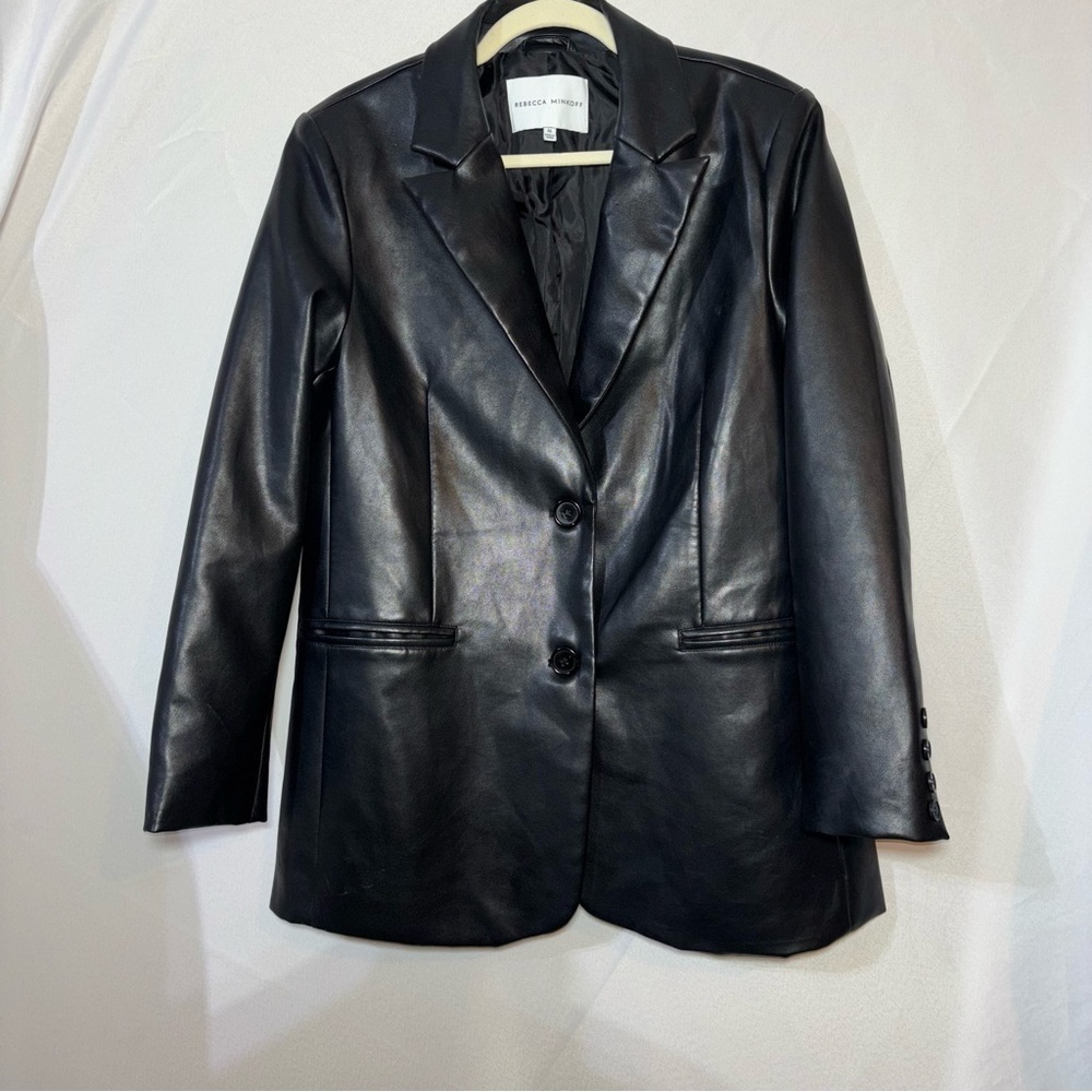 Rebecca Minkoff Black Faux Leather Women's Jacket Blazer Size M